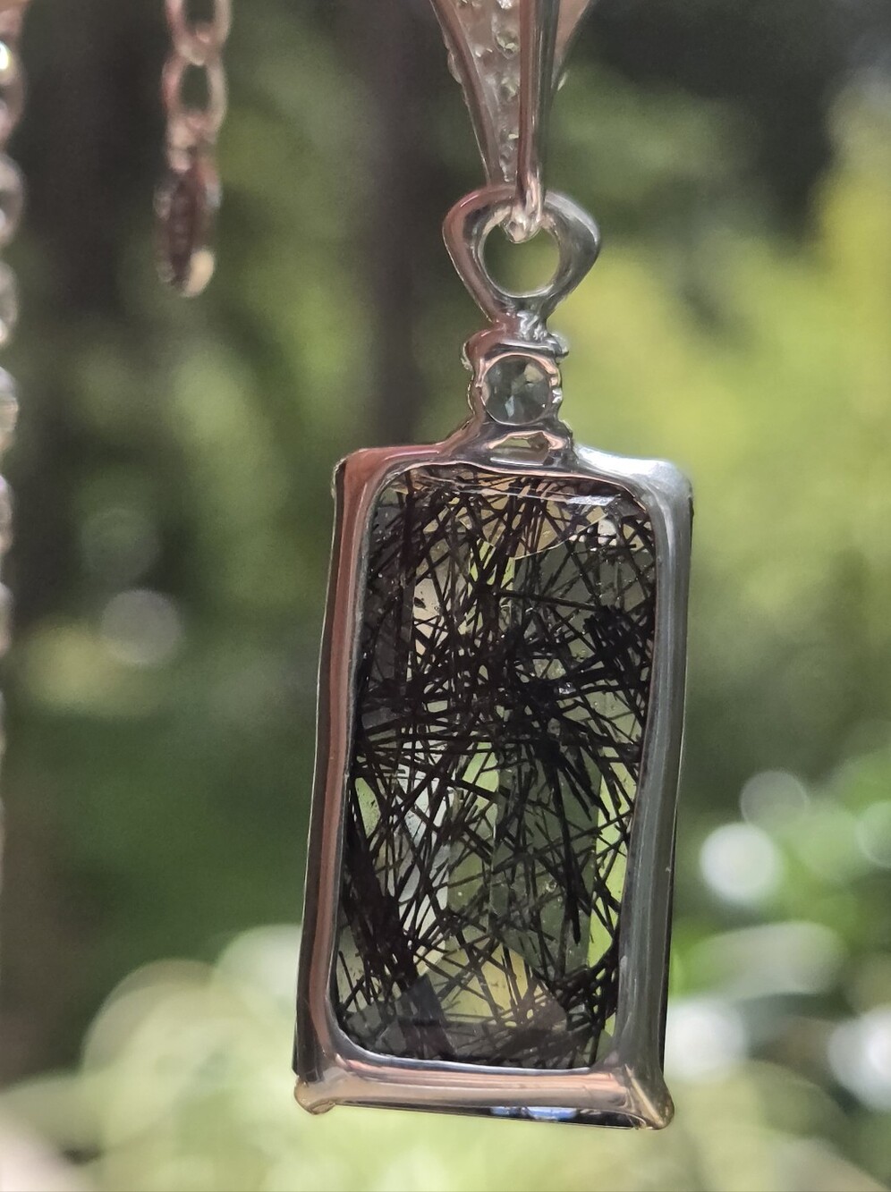 Rutilated Quartz Emerald Cut Natural 28k Topaz&tourmaline Pendant Necklace 18" - Picture 6 of 13